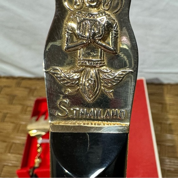 VTG Thailand Salad Serving Spoon Fork Bronze Gold Black 10” Meditating Figures - Picture 8 of 9